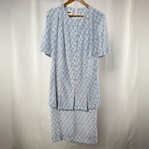 Vintage‎ Leslie Fay Daisy Print Short Sleeve Dress in Blue White Size 16